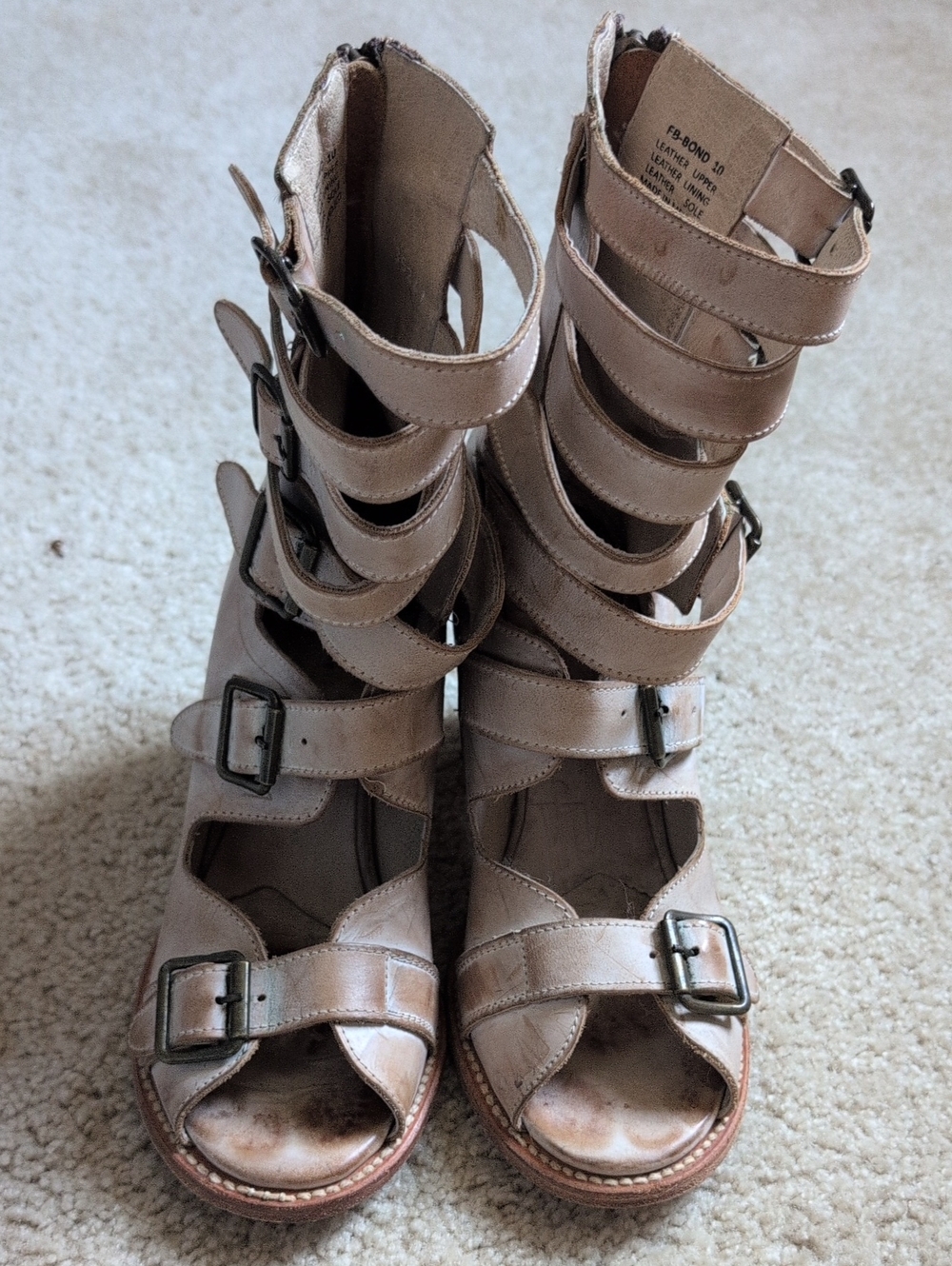 Freebird By Steven Bond Women's Taupe Strappy Buckle Block Heel Sandals 10 - Picture 3 of 10